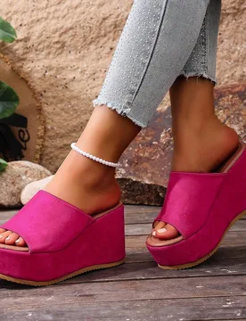 Zapatos de mujer de última moda 2025, sandalias de plataforma y cuña con puntera redonda y rayas de colores, de alta y fácil de poner, aptas para u - Shein - FashionsVida