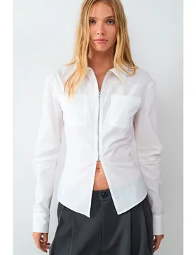 Camicia A Maniche Lunghe Poplin Zipper White / Clear White Melange M