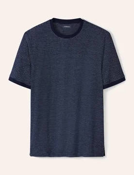 Struktur T-Shirt, normale Größen, Farbe Blau, 56, reine Baumwolle feine Streifenstruktur Herren - Walbusch - FashionsVida