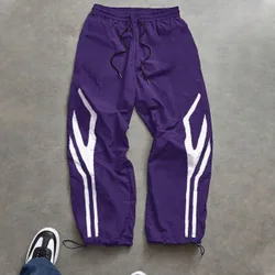 Pantalones deportivos para hombre con cintura con cordón, estampado de color contrastante, ropa de entrenamiento, pantalones para correr, pantalones