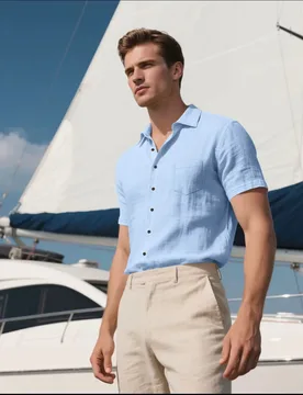 Men's Premium Textured Linen - Look Shirt | Short Sleeve Camp Collar | Button Down with Chest Pocket | Ideal for Beach & Vacatio - Aliexpress - FashionsVida