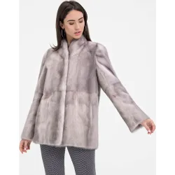 Chaqueta de pelo de mujer de visón con cuello subido