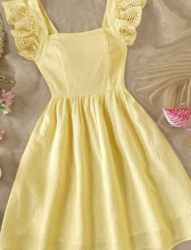 Vestido ajustado con volantes de encaje y dobladillo de niñas preadolescentes, unicolor, amarillo