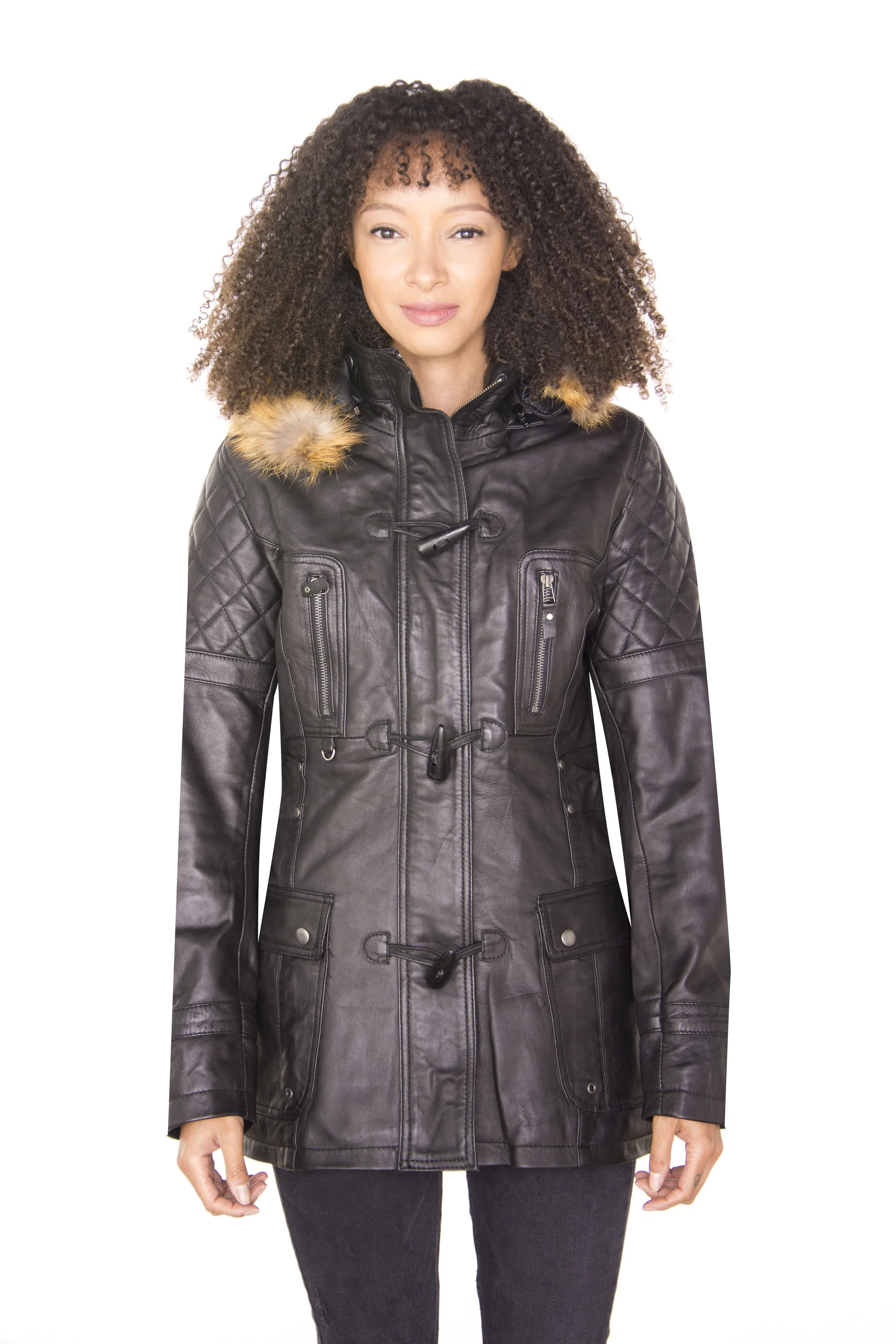Womens Quilted Parka Jacket-Brussels - Black - Size 12 Uk - Infinity Leather - FashionsVida