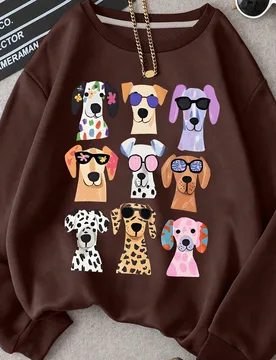 Sudadera de manga larga informal con gráfico de perro lindo para niñas, jersey de cuello redondo de moda, adecuado para otoño/invierno - Shein - FashionsVida