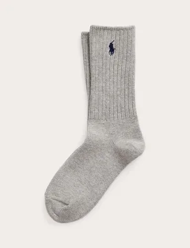 Calzini grigio chiaro Polo in misto cotone a coste con logo ricamato a contrasto sul fianco - Ralph Lauren - FashionsVida