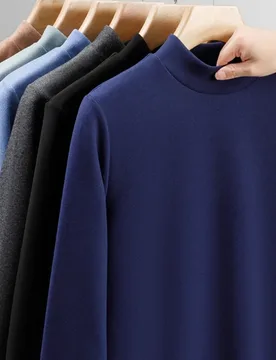 High-end Men's Mulberry Silk Wool Mock Neck Shirt 2025 Autumn Winter Thickened Warm Underwear Men's Long Sleeve Tee Tops - Aliexpress - FashionsVida
