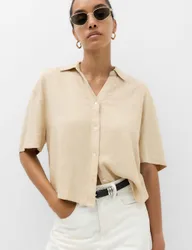 Oversized Shirt with Linen Sandstone female