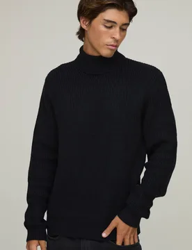 Herren Normal Geschnittener Rollkragen-Rippstrick-Pullover Black Größe Small - boohooMAN - FashionsVida