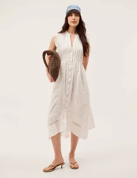 Pure Cotton Embroidered Notch Neck Midi Dress Ivory female - Monsoon - FashionsVida