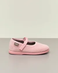 Ballerine in velluto rosa a coste con cinturino