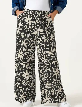 Women's Floral Textured Trousers in Black Size: 18S - Black - Size: 18S - Yours - FashionsVida