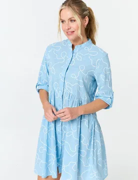 Abstract Relaxed Short Shirt Dress - Blue - Size: 8 - Izabel London - FashionsVida