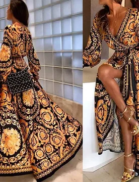 Womens Boho V-Neck Printed Sundress Long Maxi Dress for Summer Long Sleeve Vintage Dresses Cover-ups Home Robe Give Gifts - Aliexpress - FashionsVida