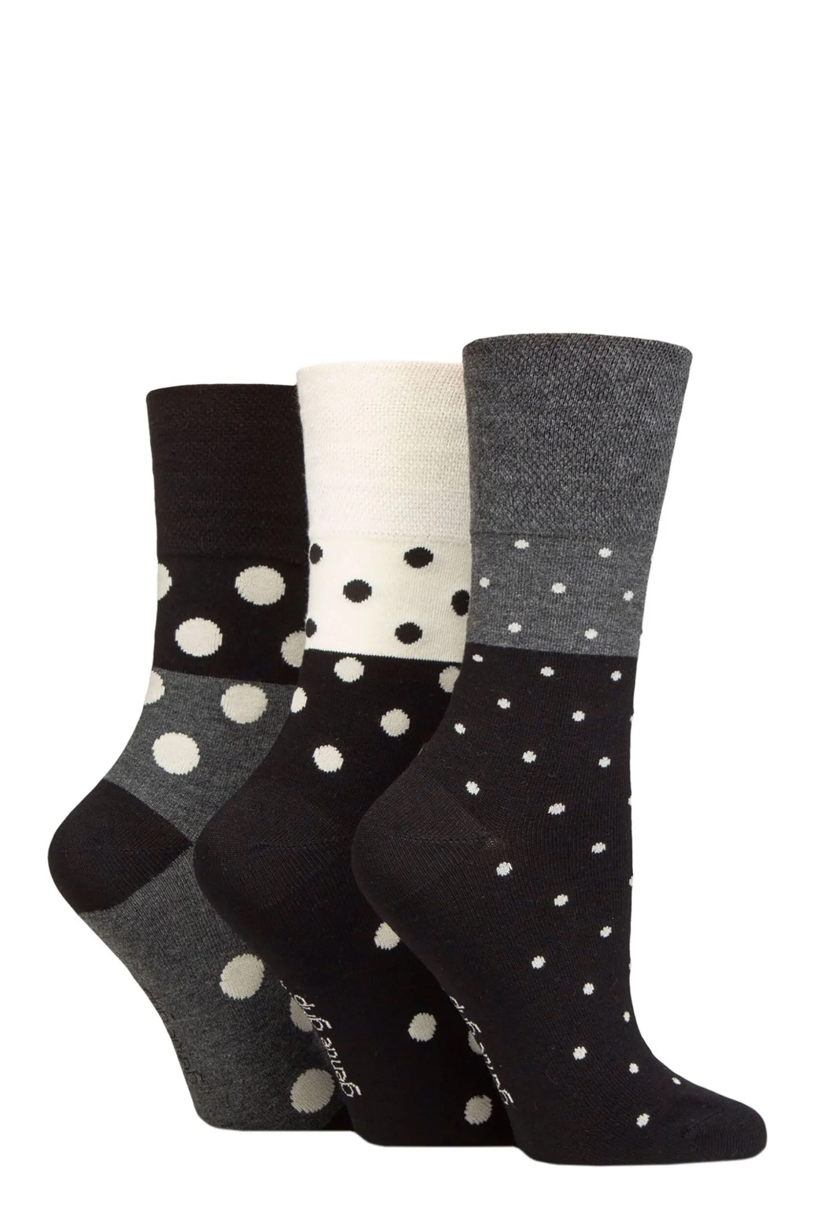 Women's 3 Pair Patterned Bamboo Socks Mono Spots 4-8 - Multi Coloured - Size: Small - Gentle Grip - FashionsVida