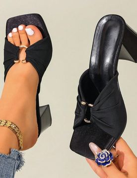 Sandalias de tacón fino con punta cuadrada y abertura, sandalias de tacón alto sexy con lazo y punta abierta para mujer, atuendos de primavera y ver