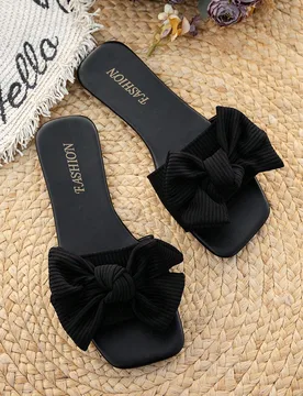 Sandalias planas negras con decoración de mariposa para mujeres, pantuflas tipo zapatillas de punta cuadrada, diseño de moda simple adecuado para el - Shein - FashionsVida