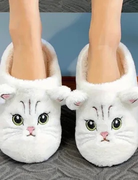 Plus Size 36-47 Couples Cute Cat Slippers Woman Home Fluffy Slides Indoor Clogs Men's Winter Plush Cotton Kitten Shoes - Aliexpress - FashionsVida