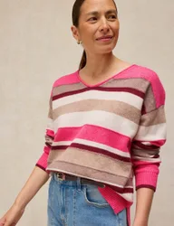 Wool Blend Striped V-Neck Jumper Pink Mix female