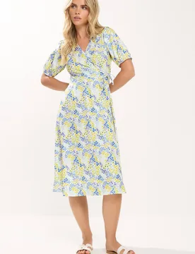 Petite Ditsy Floral Cotton Wrap Dress - Yellow - Size: 18 - M&Co - FashionsVida