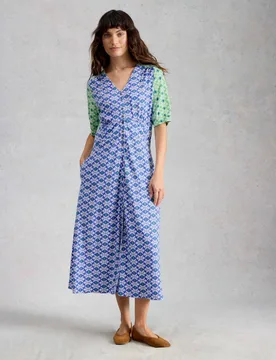 Jersey Geometric Midaxi Waisted Dress Blue Mix female - White stuff - FashionsVida