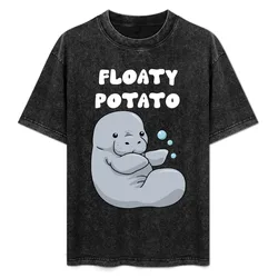 Manatee Gifts Save The Manatees Floaty Potato T-Shirt Basic Solid Color Casual Tee Shirt