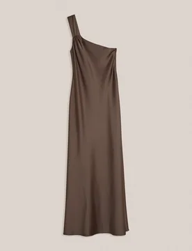 Vestido largo satinado con escote asimétrico - Trucco - FashionsVida