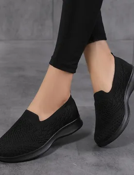 Zapatillas slip-on minimalistas con detalles de punto para mujer, de otoño/invierno, suaves y cómodas - Shein - FashionsVida