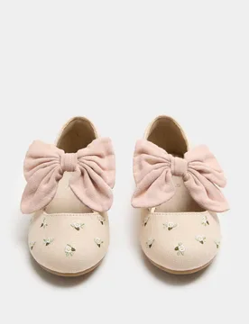 Kids' Embroidered Bow Ballet Shoes (4 Small - 2 Large) Cream Female - M&S - FashionsVida