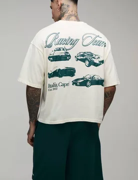 Men's Tall Oversized Boxy Italia Capri T-Shirt & Baggy Short Set Forest Size Medium Forest M - boohooMAN - FashionsVida