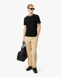 T-shirt nera mezza manica in piquè di cotone stretch con bordino bianco sul collo