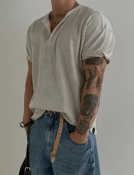 Summer Plus-size Cross-border Fashion Short-sleeved Knitted Sweater, T-shirt, Men's Striped Texture, Old Money Style Ice Silk - Aliexpress - FashionsVida