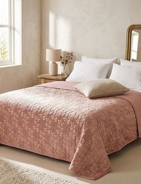 Trapunta per letto con motivo botanico - rosa pastello