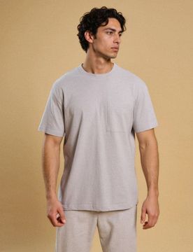 Maglietta con misto lino - grigio chiaro