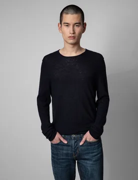 Zadig & Voltaire - Jersey Teiss de hombre en cachemira de color azul con cuello redondo - Zadig & Voltaire - FashionsVida