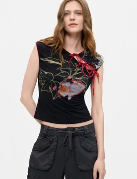 T-shirt oriental imprimé BLACK M female - Desigual - FashionsVida