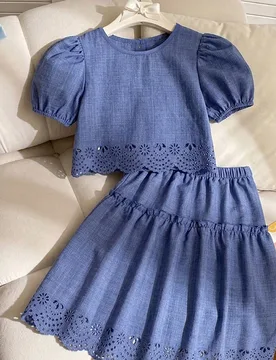 Conjunto de top de estilo occidental de manga corta con estampado de bosque y falda simple y versátil de la edición coreana de primavera y verano pa - Shein - FashionsVida