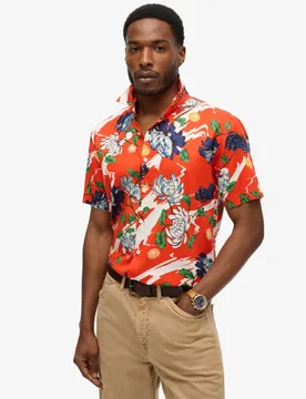 Superdry Herren Orange, Weiß und Blau Kurzärmeliges Hawaiihemd Bedruckt, Größe: S - Größe: S - 69.99 - FashionsVida