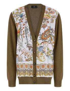 Cardigan con inserto in seta Paisley