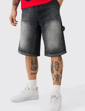 Men's Carpenter Denim Jorts Washed Black Size 34 Washed Black 34 - boohooMAN - FashionsVida