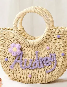 Pieza Bolsa de paja con letra personalizada Bolsa de playa para dama de honor Bolsa/Cesta de regalo para fiesta de solteros Cesta de regalo para dama - Shein - FashionsVida
