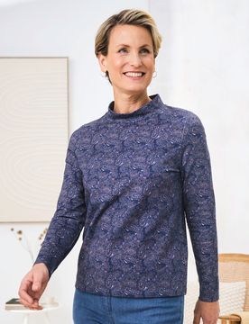 Stehkragen-Shirt Pfirsichweich - Blau gemustert - female - Size: 46