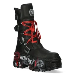 Unisex Mid Calf Punk Leather Boots-Wall028b-C1 - Black - Size Eu 45