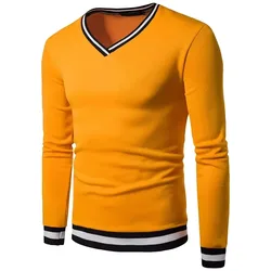 Men Spring Autumn V-Neck Plain Long Sleeve Pullover Men's Sweatshirt Casual Tops Street Wear M-2xl