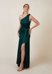 Porto Dress in Forest Green Satin - XS