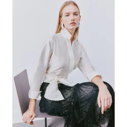 Blusa de tafetán manga francesa