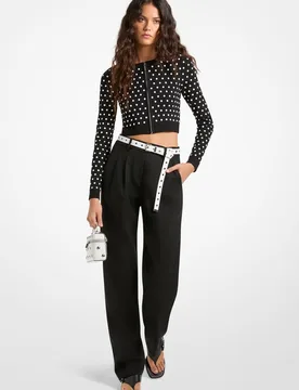 Pantalón ancho de mujer plisado de sarga de mezcla de lana elástica - MICHAEL Michael Kors - FashionsVida