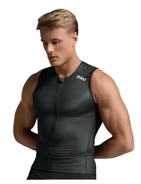 Maglietta Senza Maniche Core Tri Black / White M - 2XU - FashionsVida