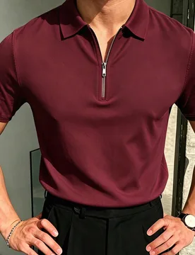 Camisa polo de manga corta de unicolor, de media cartera, casual y versátil para el trabajo diario para hombres - Shein - FashionsVida