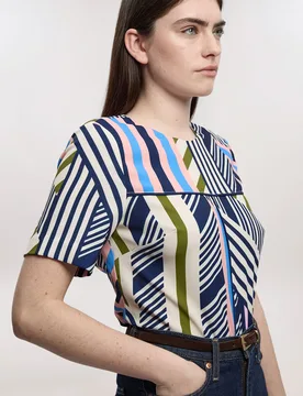Womens Petite Geo Print Twill Cap Sleeve Woven Top - Multicolour - Size 12 Uk - Karen millen - FashionsVida